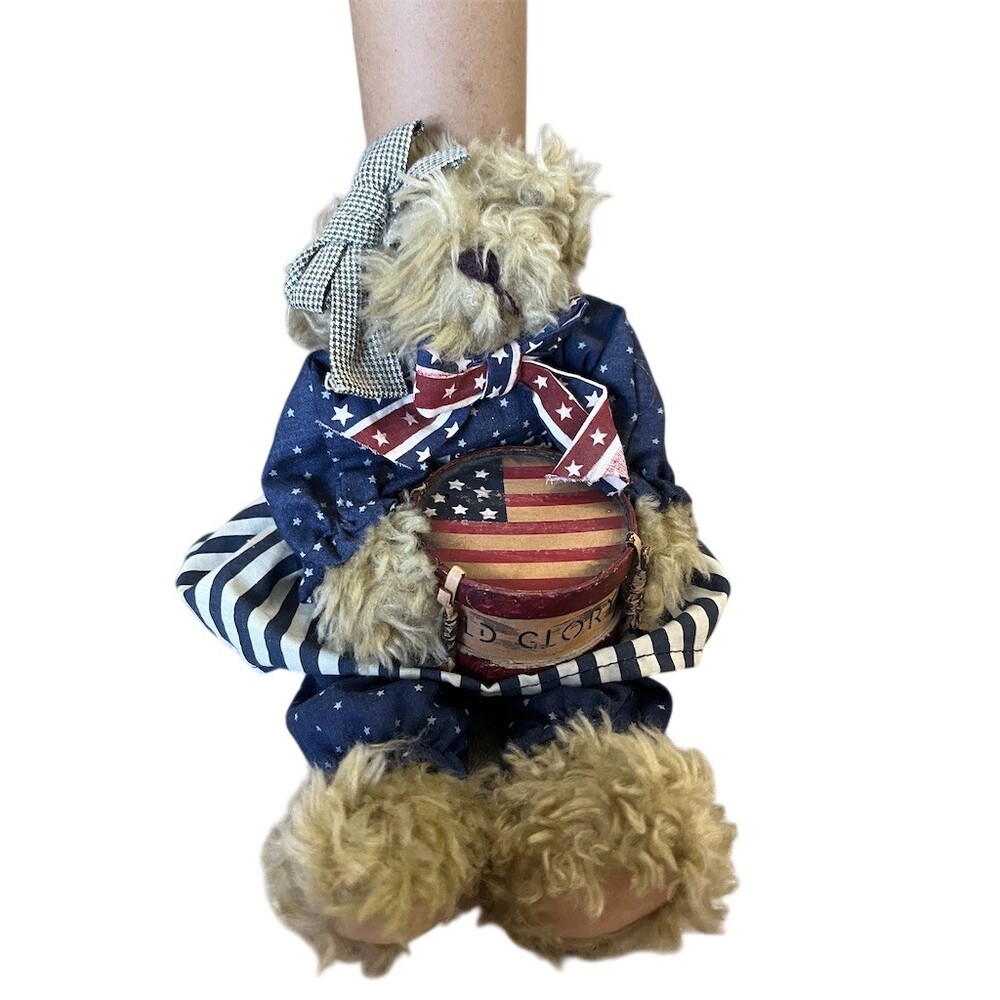 Boyds Bears Vintage Patriotic Teddy Bear Plush 10in Old Glory Drum USA